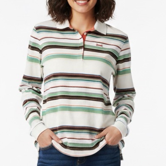 Le Tigre Tops - LE TIGRE I Polo Top Long Sleeve Large Striped NWOT